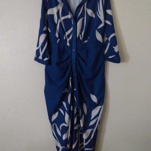 Sexy Royal Blue, White & Gold Button Down Maxi Dress in XL